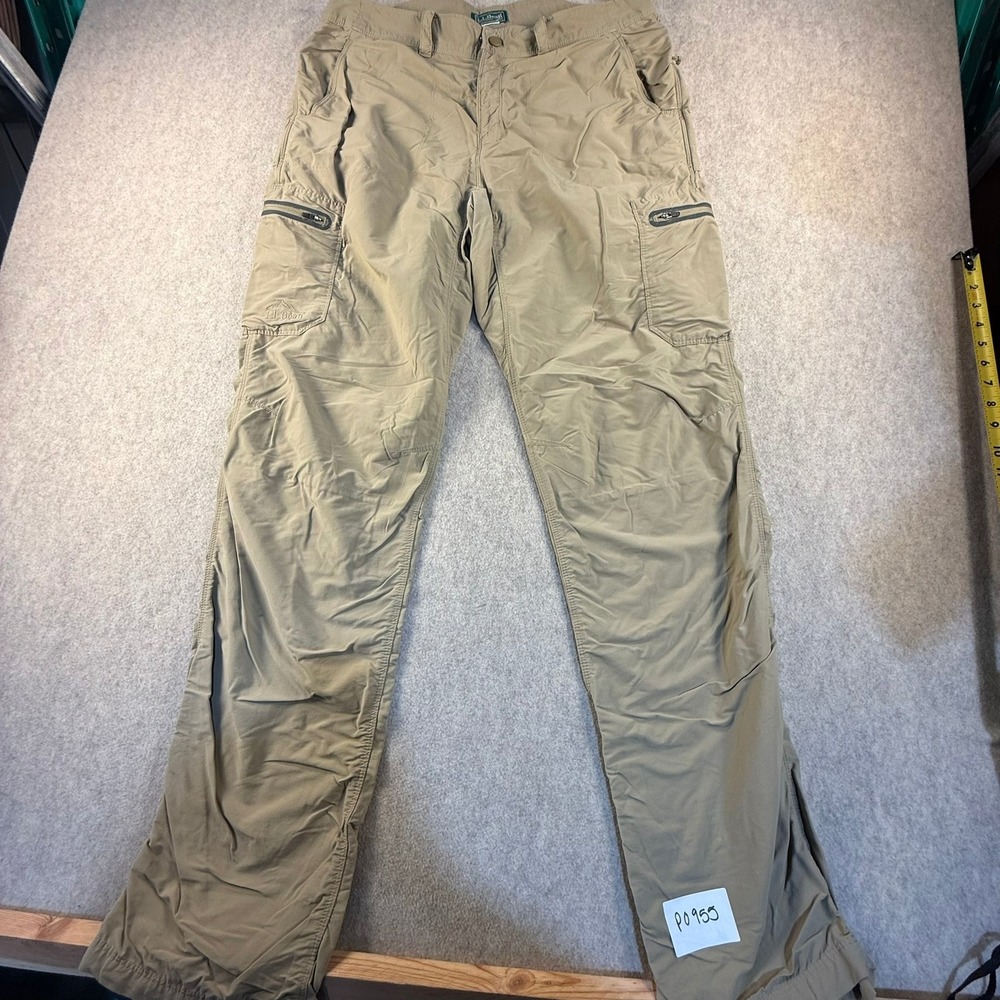 LL Bean Mens Cargo Hiking Pants Tan Khaki Lightweight Outdoor Trousers 35x34